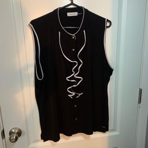 Calvin Klein Ruffle Neck Sleeveless Top